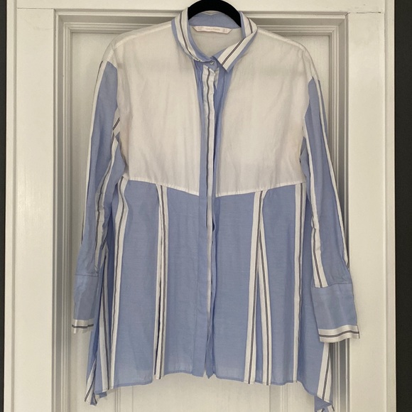 Zara Tops Zara Pinstripe Peplum Button Down Shirt Poshmark
